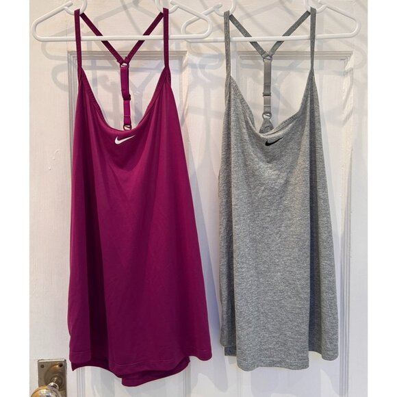 Two Nike Dri Fit Tanks in Plum & Grey Size Medium - Picture 1 of 12